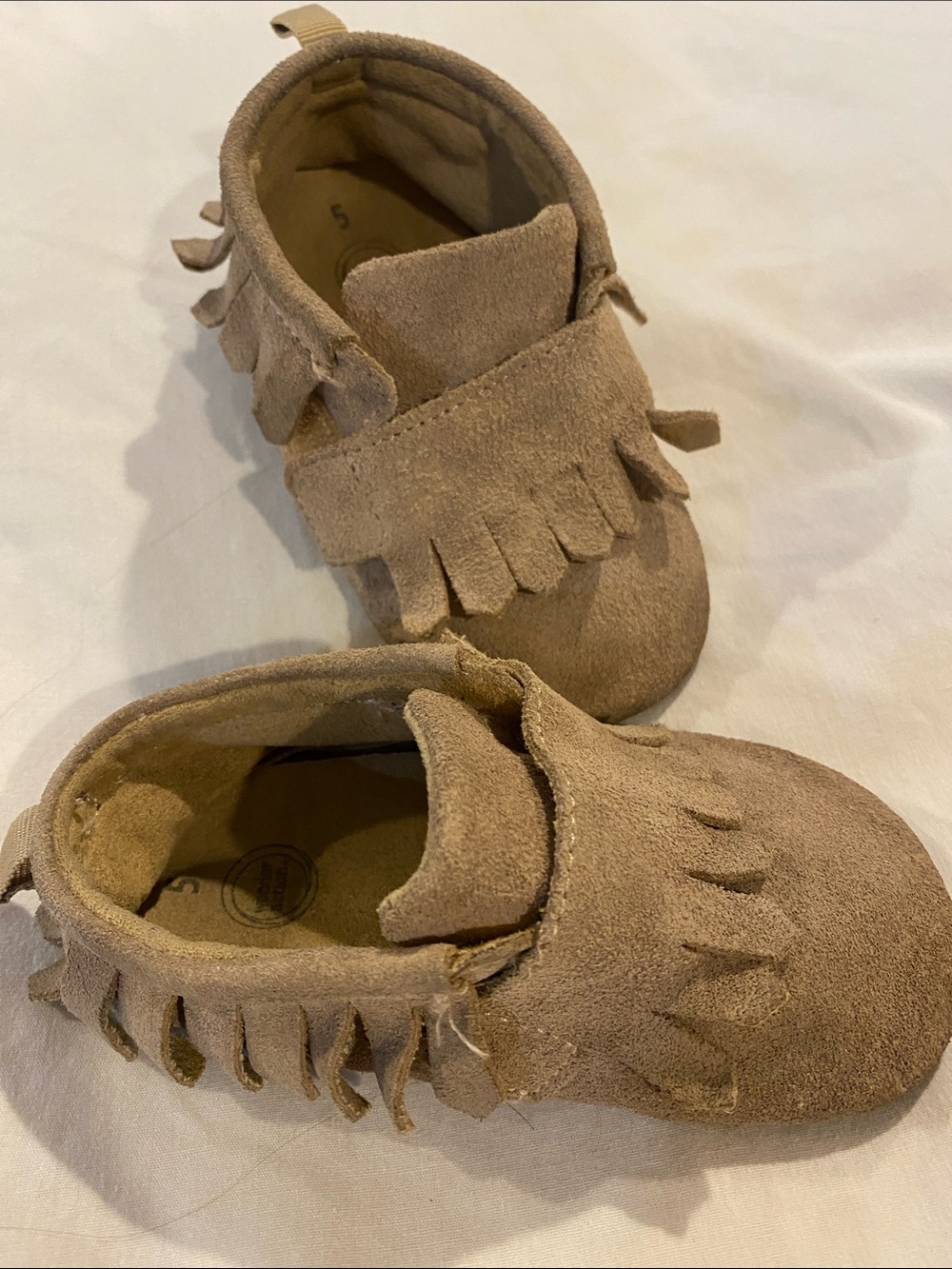 Toddler Fringe Moccasin Shoes in Tan